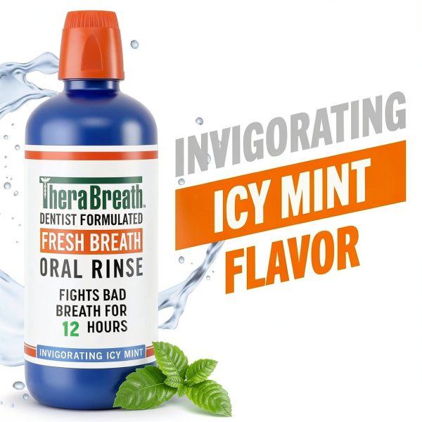 TheraBreath Fresh Breath Oral Rinse Icy Mint 1L Alcohol-Free ADA-1