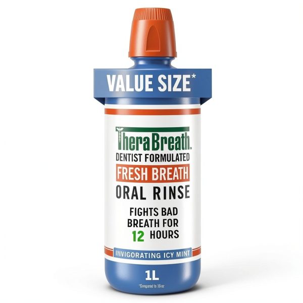 TheraBreath Fresh Breath Oral Rinse Icy Mint 1L Alcohol-Free ADA-0