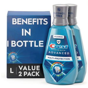 Crest Pro-Health Advanced Mouthwash, Alcohol Free, Multi-Protection, Fresh Mint, 1 L (33.8 fl oz), Pack of 2, Blue-0
