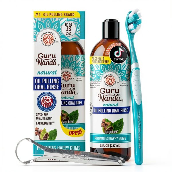 GuruNanda Oil Pulling Mouthwash 8 oz Alcohol-Free 7 Essential Oils-0
